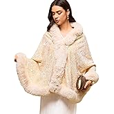 EHSUYAB Women's Sequin Faux Fur Shawl Wrap, Winter Bridal Wedding, Luxury Elegant Velvet Fur Coat Jackets Cape Evening Party