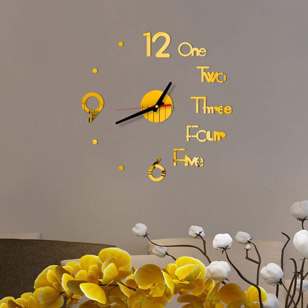 Riforla Medium DIY Wall Clock, 3D Mirror Surface Stickers Frameless Modern Design Large Watch Roman Numerals Clock Silent Home Decor for Living Room Bedroom/Office/School Number Clock Decorations Gift