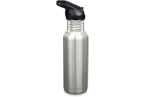 Klean Kanteen 18 oz Classic Water Bottle with Flip Seal Sport Cap & Straw - 100% Leakproof Spout & Cap - Durable, BPA-Free & Stainless Steel Material - Easy-Sip Water Bottle - Brushed