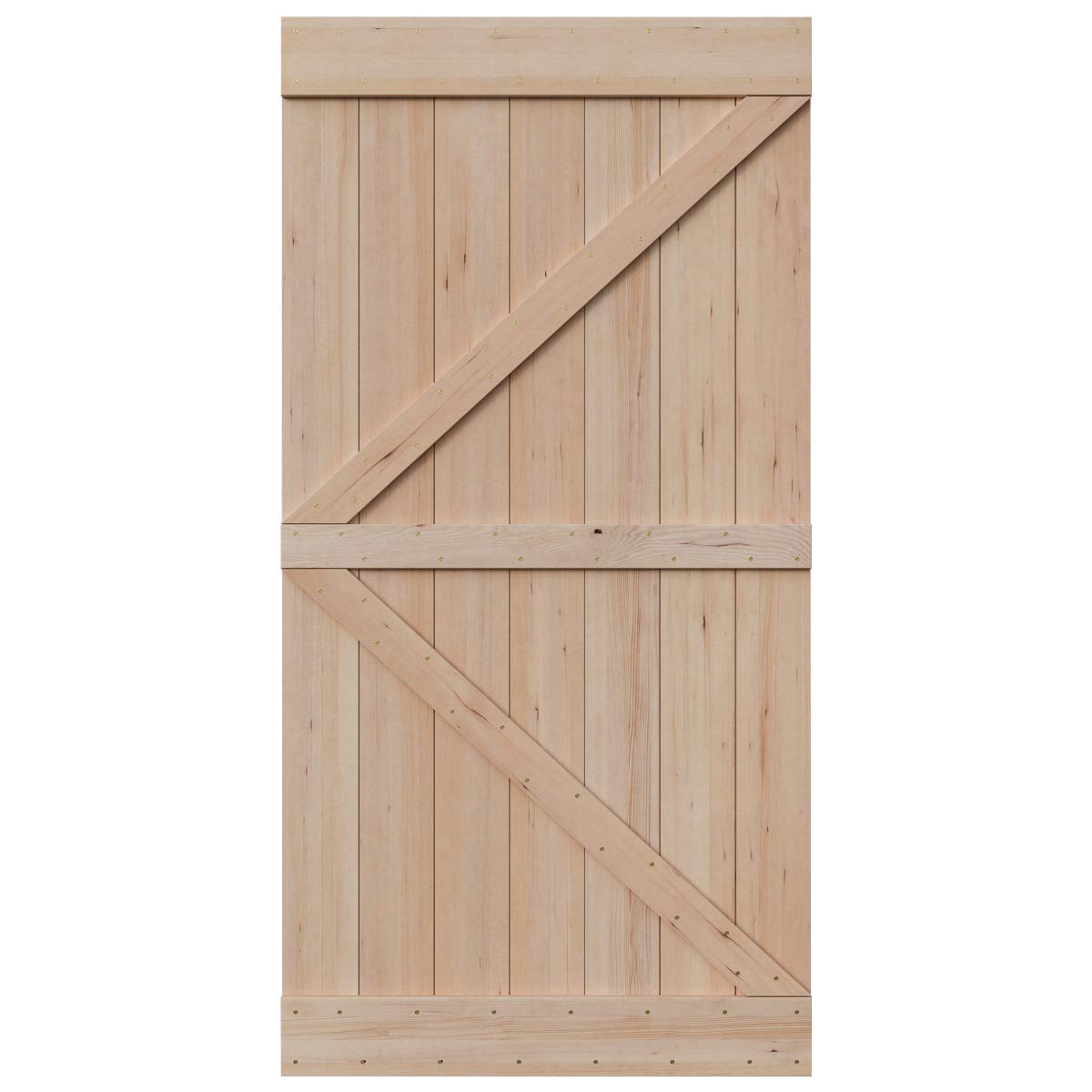 SmartStandard 42in x 84in Sliding Barn Wood Door Pre-Drilled Ready to Assemble, DIY Unfinished Solid Hemlock Wood Panelled Slab, Interior Single Door, Natural, Frameless K-Shape (Fit 8FT Rail)