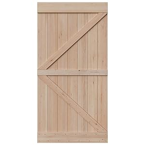 SmartStandard 42in x 84in Sliding Barn Wood Door Pre-Drilled Ready to Assemble, DIY Unfinished Solid Hemlock Wood Panelled Slab, Interior Single Door, Natural, Frameless K-Shape (Fit 8FT Rail)