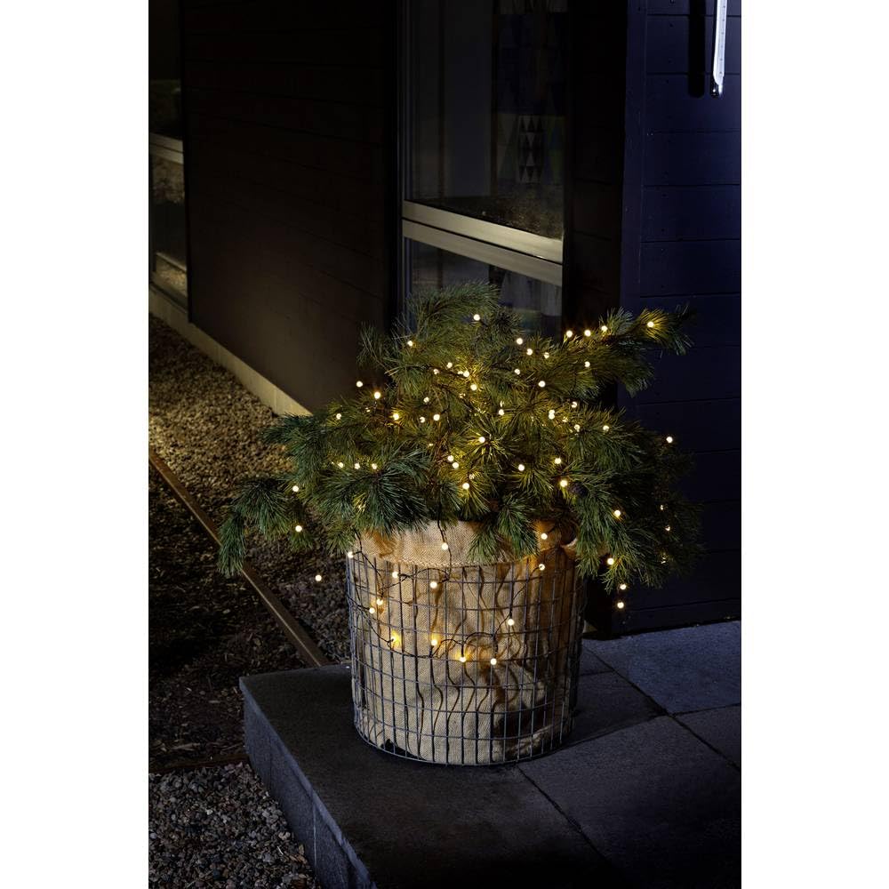 Konstsmide LED Cherry Fairy Lights / (IP44) / Battery Operated: 4 x AA 1.5 V (not Included) / Dusk Till Dawn Sensor 6 and 9 Hour Timer / 40 Warm White Diodes/Black Cable