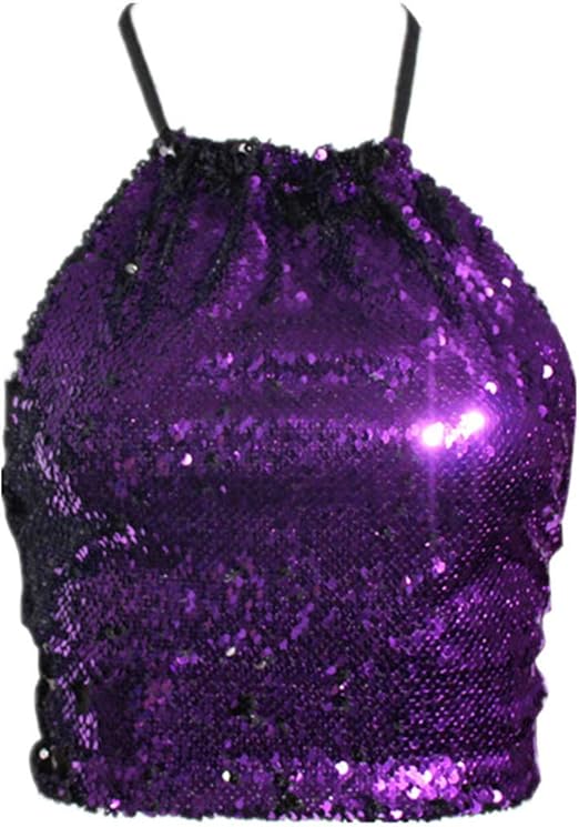 purple sequin halter top
