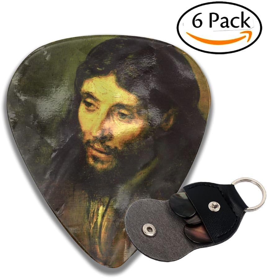 Jesus Leather Pick Holder Keychain - 351 Shape Classic Guitar Picks (6 Pack) For Electric Guitar, Acoustic Guitar, Mandolin, And Bass (0.46mm, 0.71mm, 0.96mm)