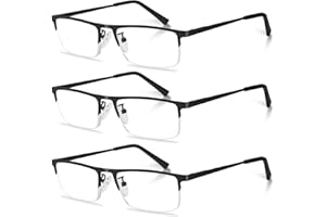 Anourney 3-Pack Reading Glasses for Men, Lightweight Metal Half Frame Blue Light Blocking Computer Readers, Filter UV Ray/Computer Glare with Spring Hinge Eyeglasses(3PCS Black,+1.25)