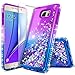 Galaxy Note 5 Case with Tempered Glass Screen Protector for Girls Kids Women, NageBee Glitter Liquid Sparkle Bling Floating Waterfall Shockproof Cute Case for Samsung Galaxy Note 5 -Purple/Blue