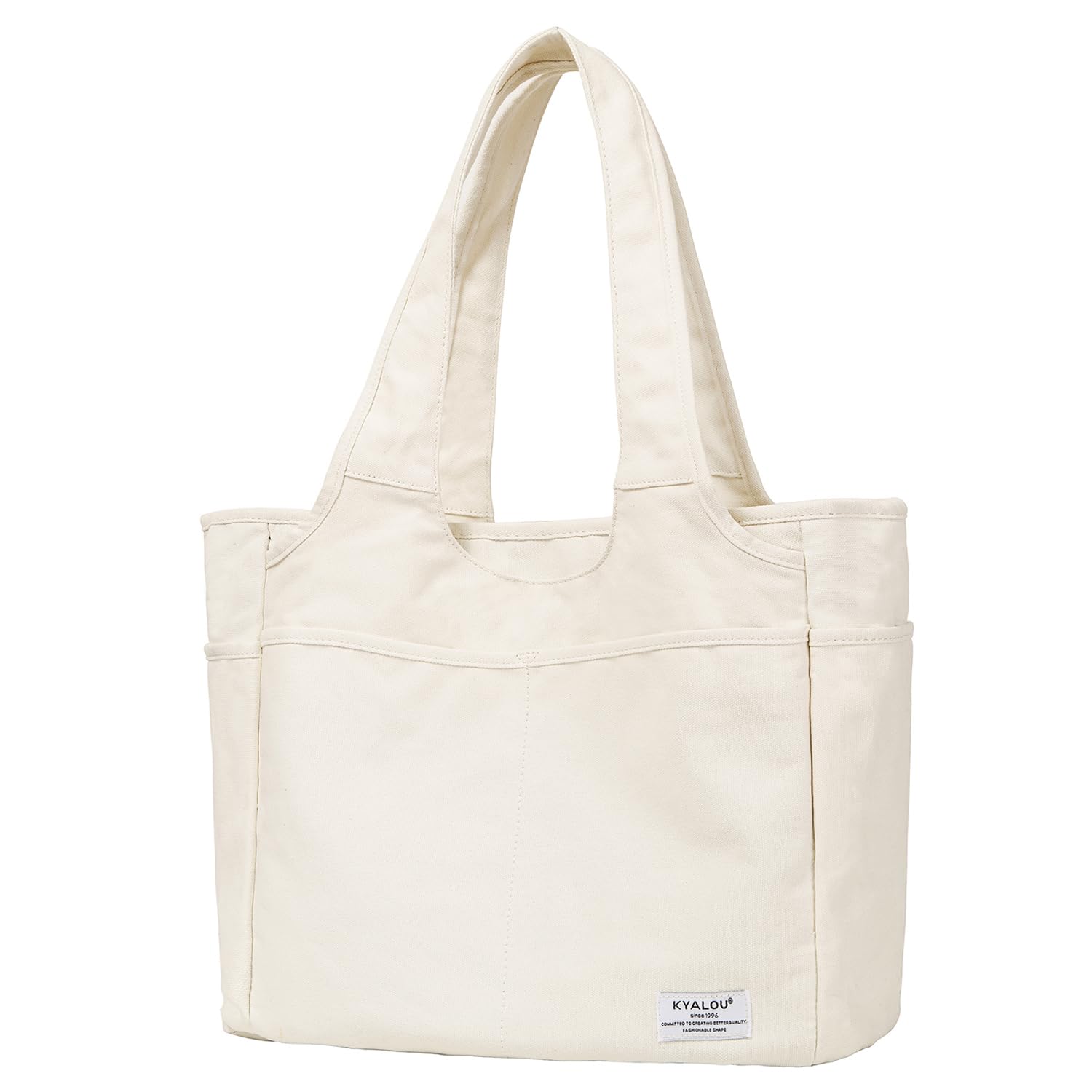 Photo 1 of KYALOU Utility Large Canvas Tote Bag with Pockets, Women Casual Shoulder Bags with 8 Exterior & Interior Pockets for Work School Gym Beach Travel Shopping Grocery (Beige)