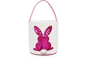 Poptrend Easter Basket Bags, Bunny Tote Bag Bucket for Easter Eggs, Toys, Candy, Gifts (Pink Paillette)