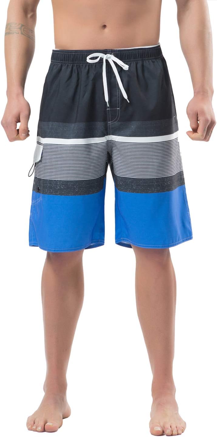 LncropoMens Quick Dry Swim Trunks Striped Print Board Shorts with Mesh Lining
