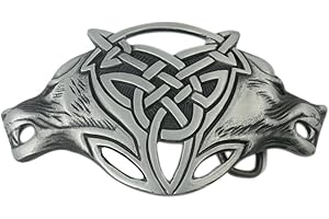 VIGOROSO Men Gothic Funny Lovely Celtic Wild Wolf Fox Double Head Belt Buckle, Metallic, Medium
