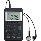 Personal AM/FM Pocket Radio Portable VR-robot, Mini Digital Tuning Radio, with Rechargeable Battery, Earphone, Lock Screen for Walk/Jogging/Gym/Camping