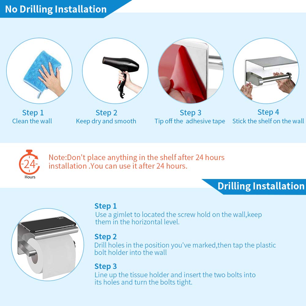 Selbstklebend Toilettenpapierhalter, Sunvito Toilettenpapierrollenhalter Ohne Bohren Klopapierhalter Zur Wandmontage, für Badzimmer, Küche (SUS304 Edelstahl)