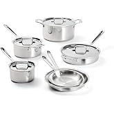 All-Clad D5&reg; Stainless Steel 10-Piece Cooking Set, Made in the USA | The Upgrade for Supremely Even Heat, Professional, Brushed Stainless Steel, Induction Compatible, Oven Safe up to 600F