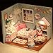 Cuteroom Dollhouse Miniature DIY Wood Kit Dolls house with Cover and LED Toy Christmas Gift Birthday Gift Cute Room