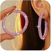 Rhinestone Hoop Earrings for Women Large Big Hoop Earrings Sparkling Colorful Pink Earring Dainty Statement Jewelry Gifts s Outfits Party Accessories