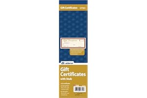 Adams 1-Part Gift Certificates with Stub, 3-1/4" x 11", 25 Certificates/BK (GFTBK1)