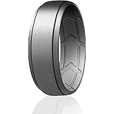 ROQ Breathable Silicone Rings for Men - Inner Arrow Shape Grooves for Enhanced Breathability - Classic Mens Silicone Rubber Wedding Ring Band - Beveled Metallic Platinum Colors - Size 11
