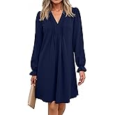Dokotoo Womens Casual Dress A-Line Ruffle Sleeve V Neck Midi Dress 2025 Fashion Pleated Flowy Sundress Loose Shirt Dresses