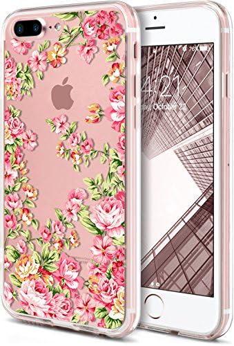 iPhone 8 Plus Case, iPhone 7 Plus Phone Cover,ROOEL [Flower Floral Rose Artwork Pattern] Slim Soft Protective TPU Bumper Frame Hard Clear Transparent Acrylic PC Plastic Back