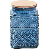 Square Glass Canister, 61oz Candy Jar with Lid, Glass Food Storage Containers for Ground Coffee, Tea, Sugar, Decorative Mason Jar Cookie Jars (Blue)