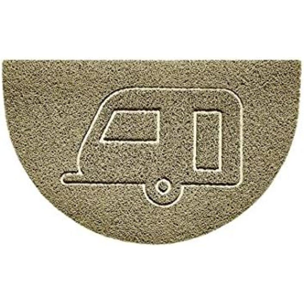 Nicoman Embossed Halfmoon Half Circle Door Mat Dirt-Trapper Jet-Washable Doormat 70x44cm (Beige, CARAVAN Shape) - Use on Carpet ONLY