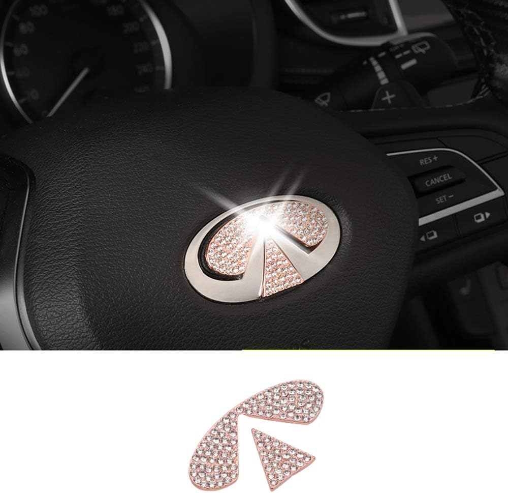 TopDall Steering Wheel Bling Rose Gold Crystal Shiny Diamond Accessory Interior Sticker Compatible for Infiniti