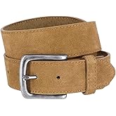 Men's Belt Rounded Edge Heel Bar Buckle Casual Jean Suede Leather Belt 1 1/2" Wide