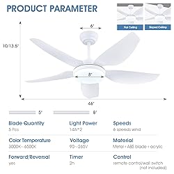 Kviflon 46 Inch Ceiling Fans with Lights and