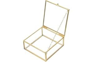 SOLUSTRE Glass Jewelry Storage Box with Gold Alloy Frame, Lidded Organizer for Home Cosmetic Holders