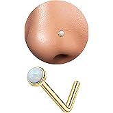 Enticera 3mm G23 Titanium Opal Nose Rings Studs Hypoallergenic L Shaped Screw Small Nose Rings for Women Men 20G Handmade 14K Gold Plated Nose Nostril Piercing Jewelry