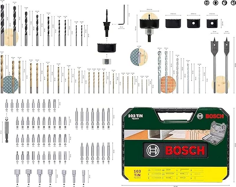 103tlg. Bohrer- und Bit Set V-Line Titanium Box (für Holz, Stein und Metall, Zubehör Bohr- und Schraubwerkzeuge)