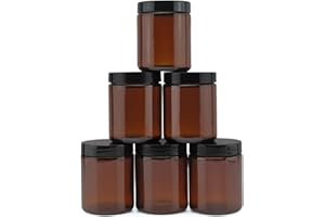 CORNUCOPIA BRANDS Cornucopia 8oz / 9oz Amber Glass Jars (6-Pack); Straight Sided Cosmetic Jars, Great for Body Butter, Creams, Stash Jars, Etc.