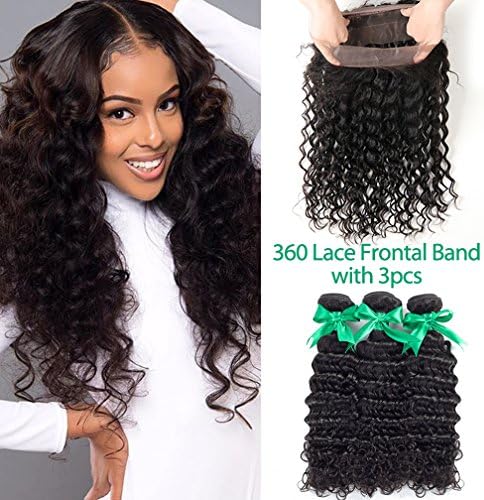 MissIvy Pre Plucked 8A Grade Unprocessed Brazilian Virgin Hair 360 Lace Frontal With Bundles Deep Wave 360 Frontal With Baby Hair 16 18 20+14inch
