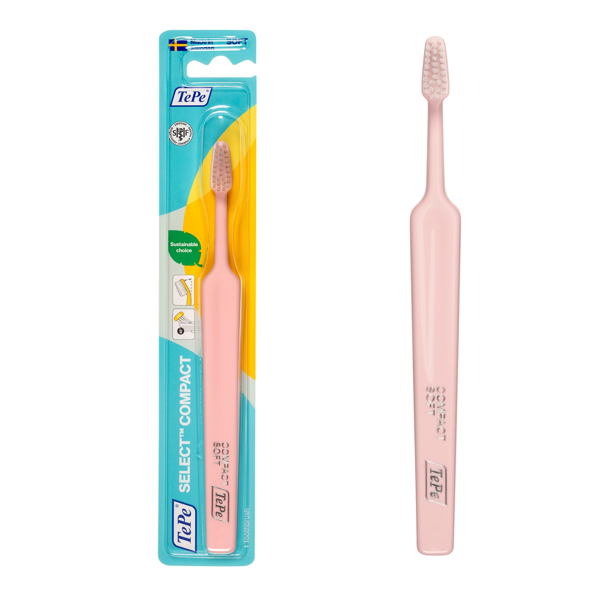 TePe Select Compact Toothbrush, Soft, 1pc, Soft Bristle Toothbrush with efficient and Gentle Cleaning, Small Head