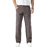 Plaid&Plain Men's Khaki Pants Stretchy Straight Fit with Side Pocket and Elastic Waistband