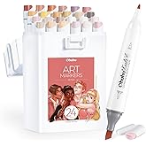 Ohuhu Alcohol Markers Skin Tone Marker Slim Broad and Fine Double Tipped Alcohol-based Marker Set for Artists Adults Coloring Professional Illustration, 24 Portrait Colors Kaala Markers Refillable