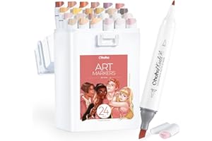 Ohuhu Alcohol Markers Skin Tone Marker Slim Broad and Fine Double Tipped Alcohol-based Marker Set for Artists Adults Coloring Professional Illustration, 24 Portrait Colors Kaala Markers Refillable