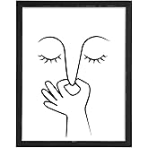 MODE HOME Farmhouse Bathroom Wall Art with Black Wooden Frame, 14x11 Inch Funny Bathroom Sign, Minimalist Line Art Nose Pinching Print, Shabby Chic Modern Guest Bathroom Decor