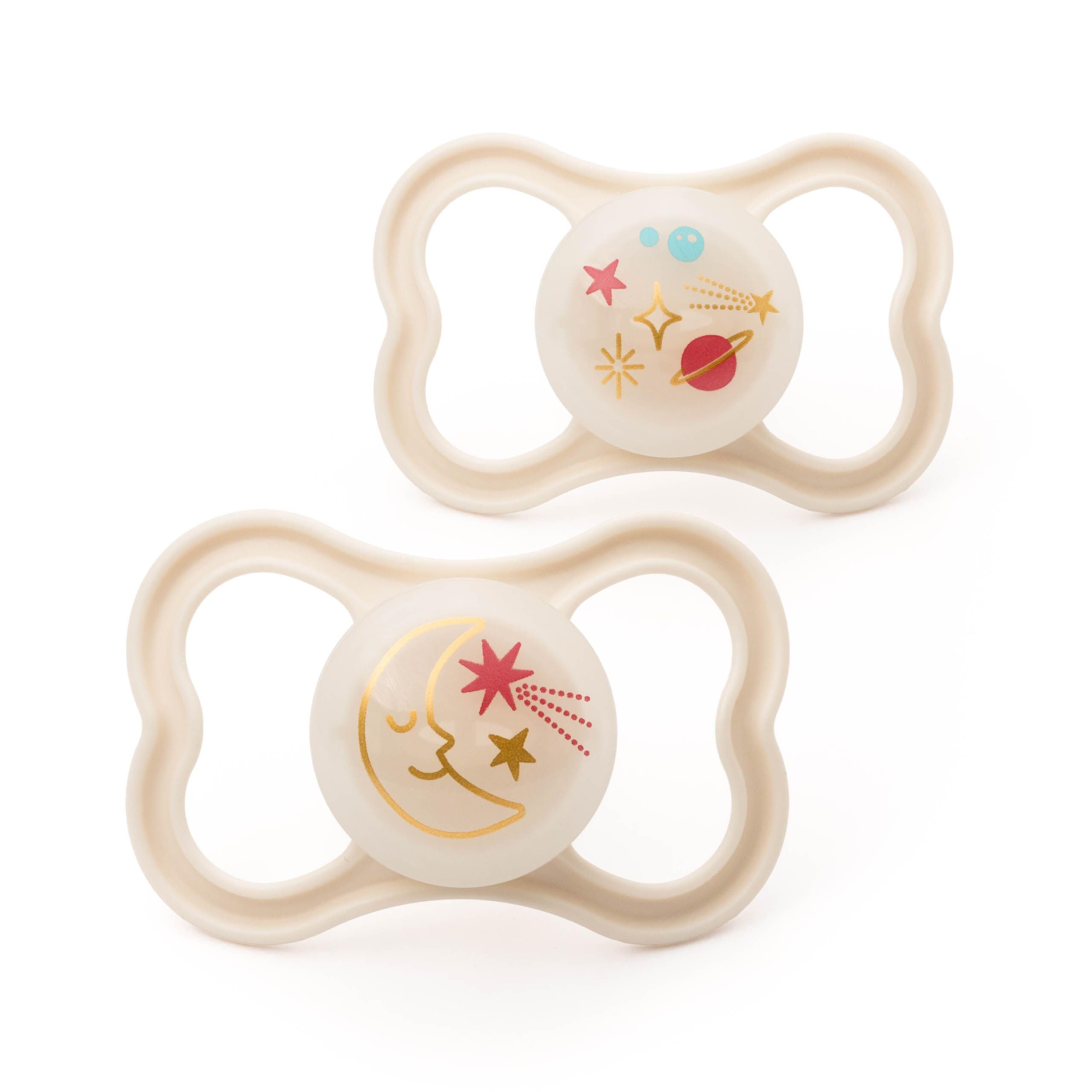 MAM Latex Air Night Soothers | 6-18 Months | Glow in The Dark Dummies | Comes in Dummy Steriliser Case | Baby Accessories | Cream (Various Designs)