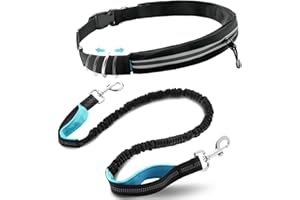 Caudblor Waist Leash for Medium Large Dog Walking, Bungee Hands Free Leash with Zipper Pouch, Around The Waist No Pull Running Dog Belt, Padded Handle Jogging No Hands Heavy Duty