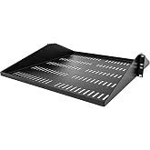 StarTech 2U Vented Center-Mount Shelf, 200lb, 20in (SHELF-2U-20-CENTER-V) | Universal cantilever tray for 19in network equipment rack, 1.5mm cold-rolled steel, Vented tray improves airflow
