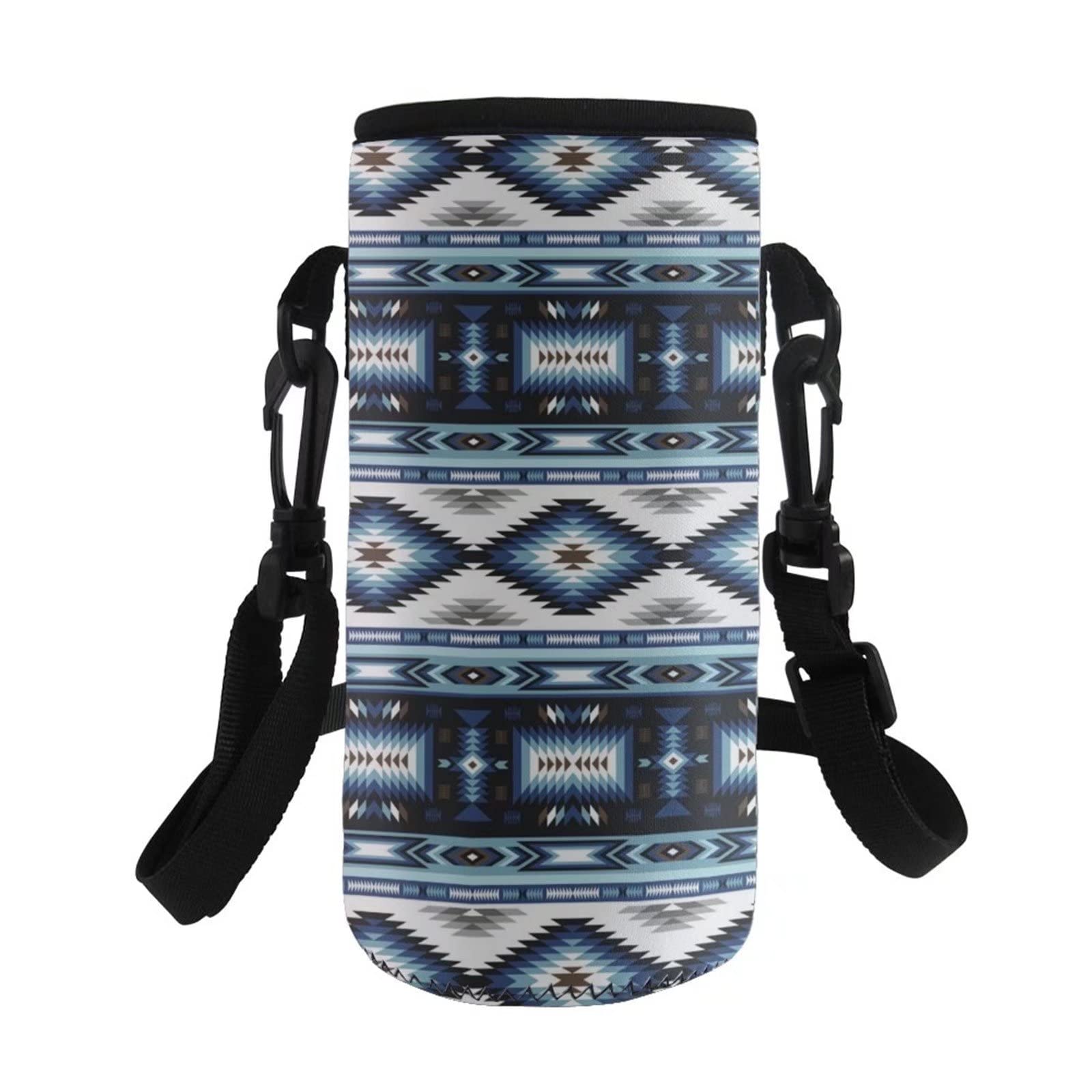 COEQINE Insulated Neoprene Water Bottle Holder Case Design Tribal Aztec Blue Pattern,for Stainless Steel/Plastic Bottles,Adult Kids Hiking Walking School Bottle Carrier Bag,Adjustable Shoulder Strap — image 1