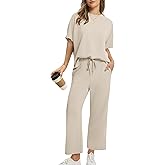Sampeel Two Piece Sets for Women Summer Outfits Oversized Wide Leg Crop Pants Lounge Sets Airport Beach Vacation Clothes