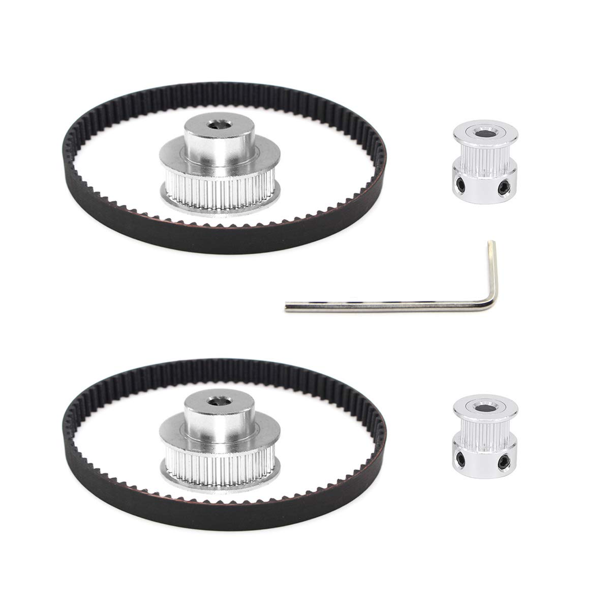 Befenybay 2Kit 2GT Synchronous Wheel 20&36 Teeth 5mm Bore Aluminum Timing Pulley with 2pcs Length 200mm Width 6mm Belt (20-36T-5B-6)