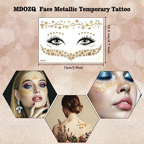 Temporary Tattoo Stickers 10 Sheets Face Metallic Gold Glitter Tattoo