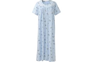 Keyocean Summer Women Nightgowns, Soft Comfortable 100% Cotton Lightweight Short Sleeves Ladies Nightdress