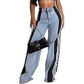 LONGBIDA Women's High Waisted Jeans Two Tone Stretchy Baggy Trendy Wide Leg Denim Pants