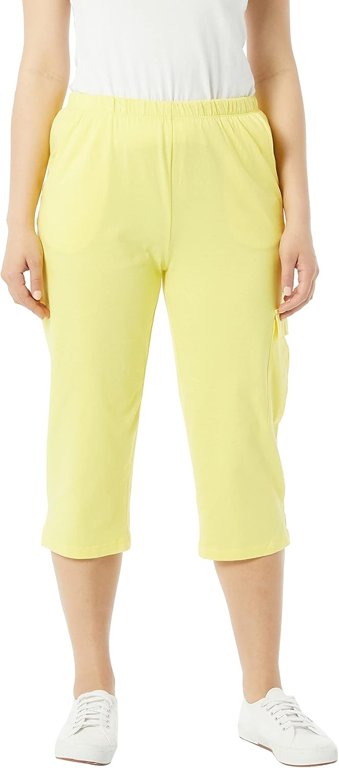 AmeriMark Women's Cargo Capris - 100% Cotton Pants with Stretch Elastic Waist at  Women’s Clothing store