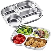 AIYoo 2 Pack Stainless Steel Rectangular Divided Plates Tray,4 Sections Serving Dinner Plates for Adults,Picky Eaters,Campers,Diet Food Portion Control lunch tray