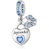 ChenYuTe 925 Sterling Silver Birthstone Bracelet Charm - Unique Heart Shaped Design, Fits most Europe Pandora Bracelets and Necklaces, women's DIY holiday Gifts